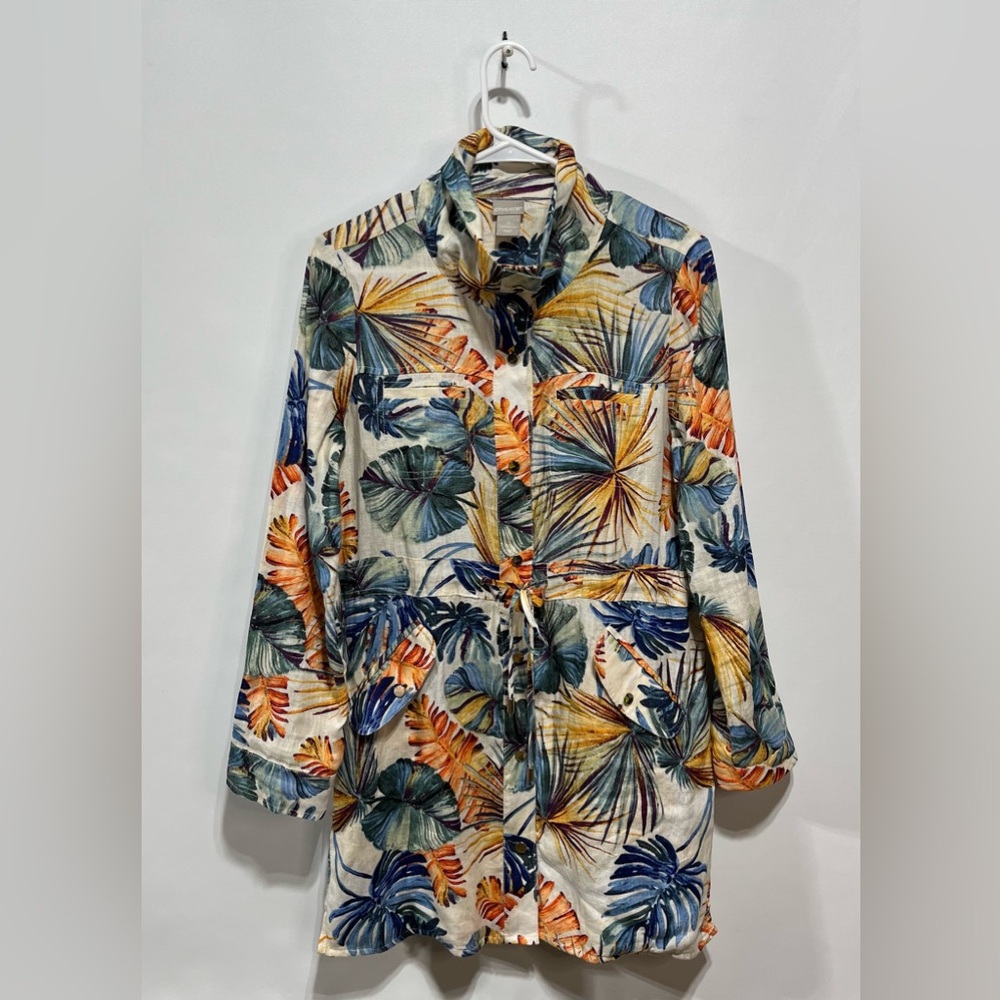 Chico's Multicolor Tropical Print Linen Utility‎ Jacket Women’s Size  (4/Small)